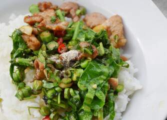 stir fried rice with pork and vegetables