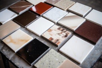 Fototapeta premium different marble tile samples spread on table