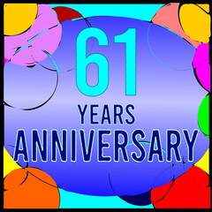61 Years Anniversary logo style art deco, with circles and colorful geometric background, vector design template elements for your birthday, wedding and business celebration.
