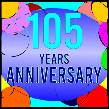 105 Years Anniversary logo style art deco, with circles and colorful geometric background, vector design template elements for your birthday, wedding and business celebration.
