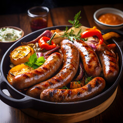 grilled sausages with vegetables