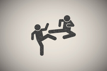 Foot hit men kick icon vector illustration in stamp style