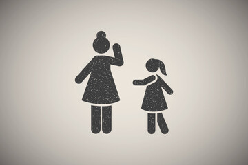 Woman child mother pictogram icon vector illustration in stamp style