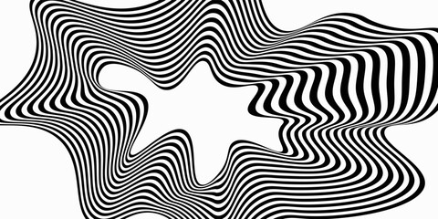 Fototapeta premium Abstract hypnotic pattern with black-white striped lines. Psychedelic background. Op art, optical illusion