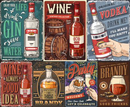 Alcoholic booze set poster colorful