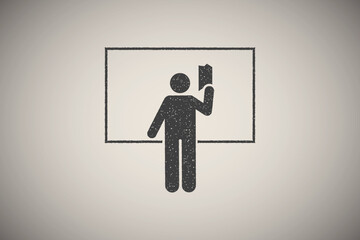 Fototapeta premium Teacher book reading lesson pictogram icon vector illustration in stamp style