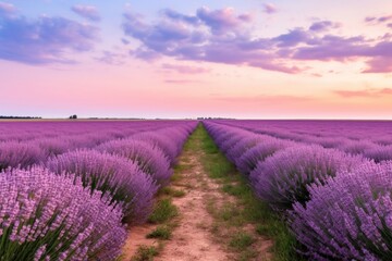 a trail leading through an endless field of lavender