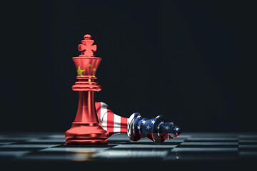 Winner China king chess standing with USA king chess loss for both countries competition in economy...