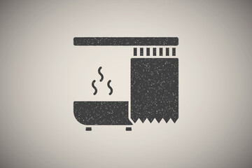 Bathtub, shower, curtain icon vector illustration in stamp style