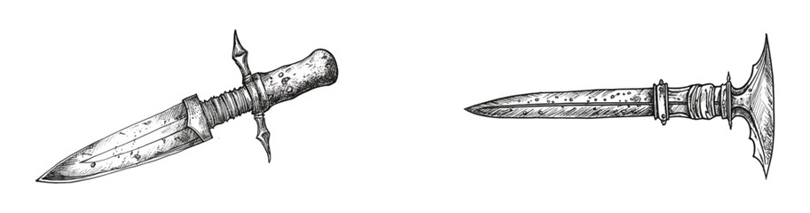 Vintage knife vector illustration. Sketch weapon. Antique dagger.
