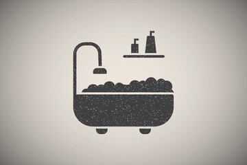 Obraz premium Bathtub, shower, shampoo icon vector illustration in stamp style