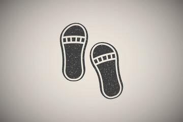 Bathroom slipper, shoe icon vector illustration in stamp style