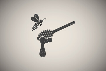 spindle, honey, bee icon vector illustration in stamp style