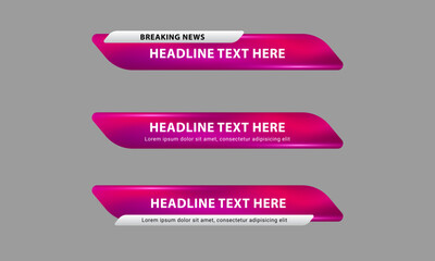 Lower third banner templates for Television, Video and Media Channels. Modern headline bar layout design vector