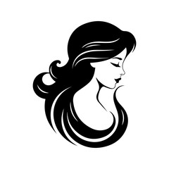 Beauty logo, black silhouette of woman, side view, face and neck only. Female silhouette. International Women's Day. Vector womens silhouette, isolated on white background. Elegant feminine logo.