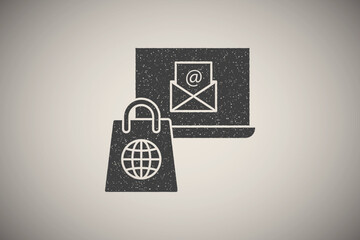 Email computer work icon vector illustration in stamp style