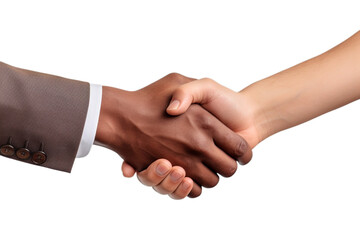 Hand shaking greeting with close up hands isolated on transparent background cutout PNG