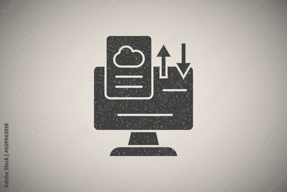 Poster computer arrow document icon vector illustration in stamp style