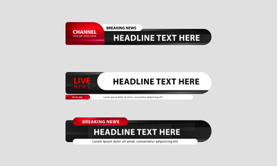 Lower third vector design. Set of lower third bar templates for breaking news, sports news on television, video and media online