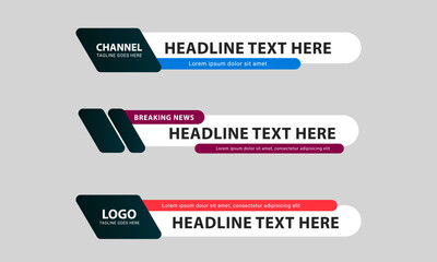 Lower third banner templates for Television, Video and Media Channels. Modern headline bar layout design vector