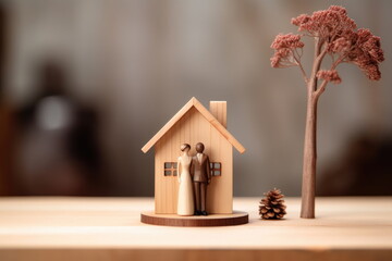 Obraz na płótnie Canvas Miniature couple house on wood modeled, couple love concept