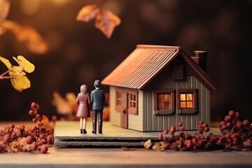 Obraz premium Miniature couple house on wood modeled, couple love concept