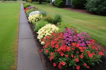 a flower bed split equally between two yards