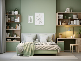 Vibrant green child room with playful design. AI Generation.