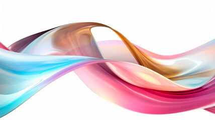 Fototapeta premium Pearlescent Liquid Dreams: A Mesmerizing 3D Ballet of Melted, Multicolored Chrome Foiled Liquid Waves in Abstract Elegance with Shining Hues Against a Pristine White Canvas 