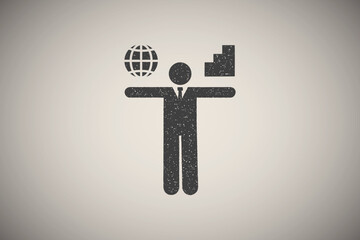 Global, universal, chart icon vector illustration in stamp style