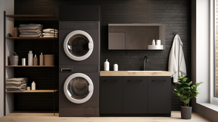 Stylish laundry room in a contemporary setting. - obrazy, fototapety, plakaty