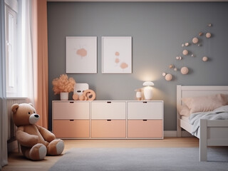 Simplicity shines in child's room, minimal design. AI Generation.