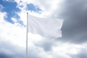 white flag waving against a cloudy sky