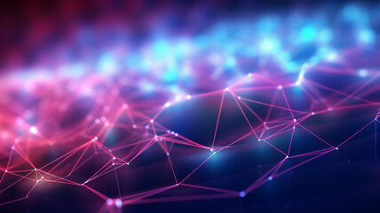 Obraz premium Beyond the Horizon: 3D Data Centralization and Networked Particles Paint Cyberpunk Visions in the High-Tech Digital World