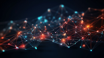 Obraz premium Vivid Cybernexus: 3D Data Centralization and Networked Particles Illuminate the Digital Tapestry in Cyberpunk Splendor 