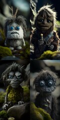 portrait taken with ef 50mm lens Glowing electric cracked iron skin cinematic realism extreme closeup portrait of a humanoid rocky moss mountain creature with flaky dry skin bugs twigs leaves cute 
