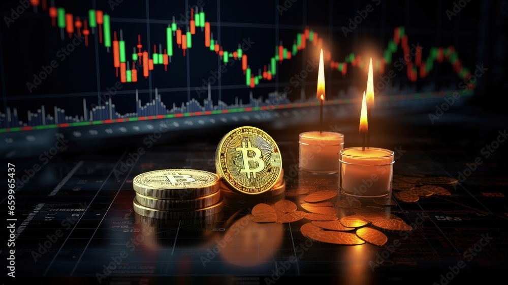 Poster cryptocurrency bitcoin trading candle chart ethereum mining monthly report metaverse and stock marke