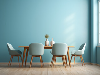 Elegant blue dining room with stylish furniture. AI Generation.