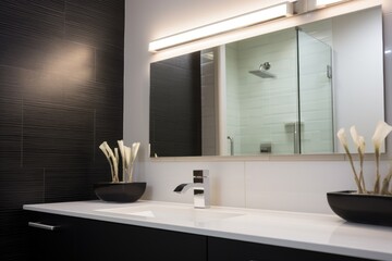 Fototapeta na wymiar contemporary low-flow fixtures in a sleek bathroom