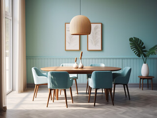 Harmony in design with a classic blue dining room. AI Generation.
