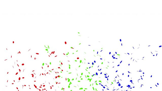 Red, Blue and Green 3D animation of confetti falling on White Green and Alpha Screen Background 4K. Celebrate the holidays. Easy to put it into your scene or video. confetti celebration, birthday part