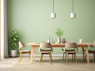 Innovative design showcasing a unique green dining room. AI Generation.
