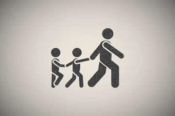Children, walk, teacher icon vector illustration in stamp style