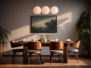Embrace innovation in a hightech dining room furnished with modern design. AI Generation.