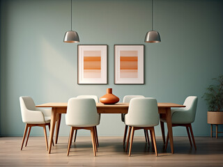 Fototapeta premium Simplicity defines this dining room, minimal furniture, elegant design. AI Generation.