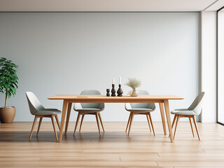 Minimalist interior, stylish dining room furniture, contemporary design. AI Generation.