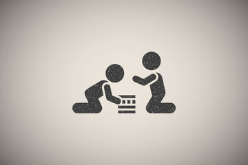 Play, children, boys, toys icon vector illustration in stamp style