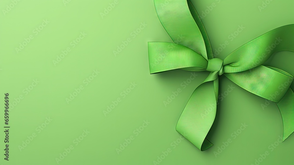 Poster world mental health day. green ribbon on color background, top view with space for text