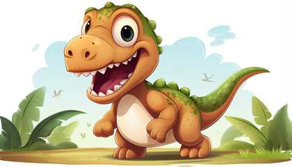 Cartoon scene with happy and funny dinos
