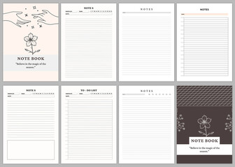Minimalist Note planner pages templates.